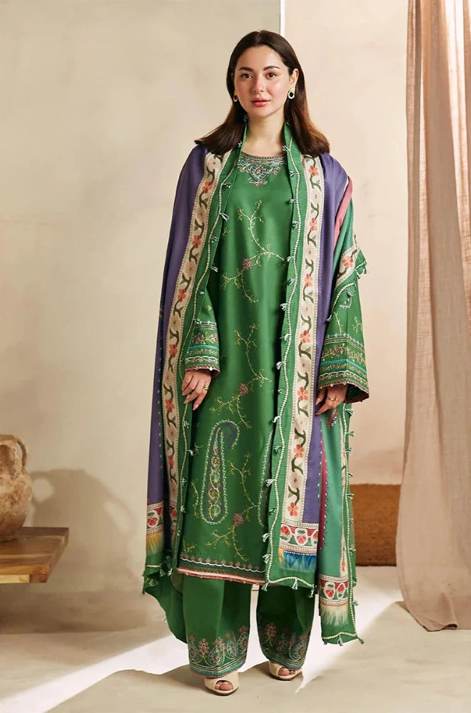 Zara Shahjahan - 3PC Dhanak Embroidered Shirt With Dhanak Printed Dupatta and Trouser - BFB0850