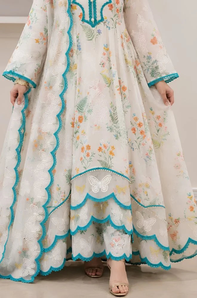 BlueFery - 3PC Lawn Printed Frock With Lawn Dupatta and Trouser - BFB0922