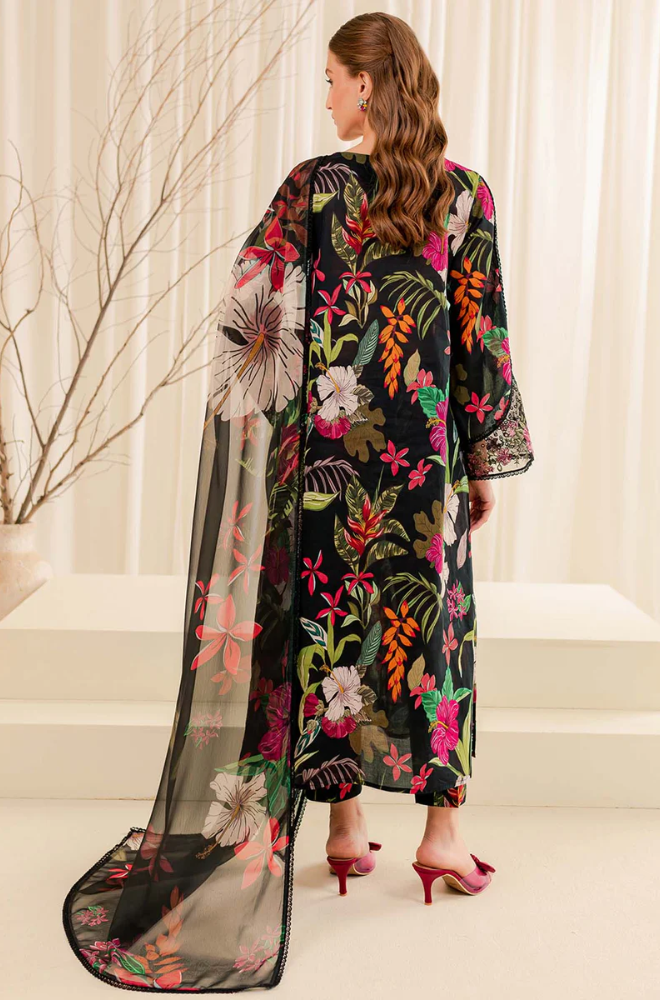 Baroque - Winter 3PC Black Khaddar Digital Printed Dress - BFU0457