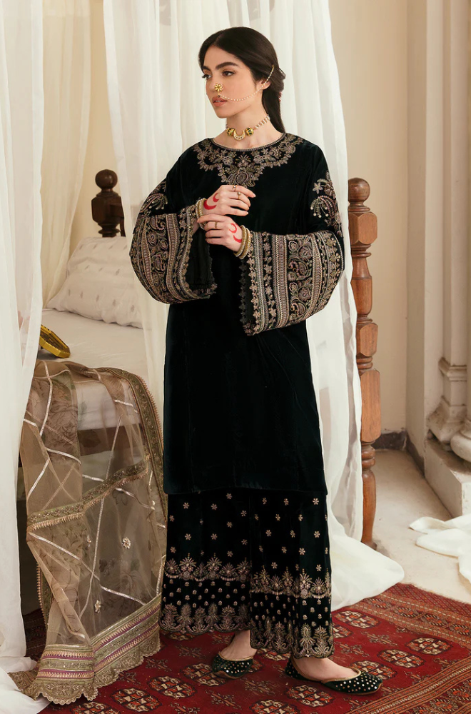 Boraque -Winter 3PC Velvet Embroidered Suit - BFB0400