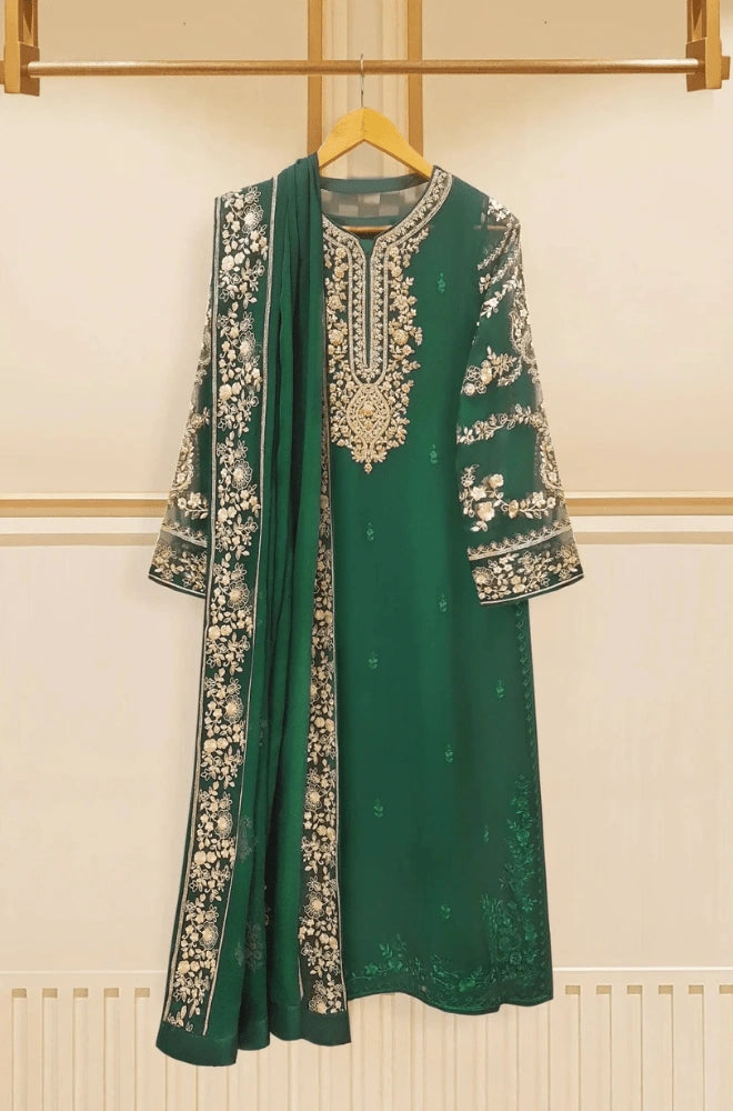 3PC Organza Embroidered Suit With Organza Embroidered Dupatta and Trouser - BFB0406