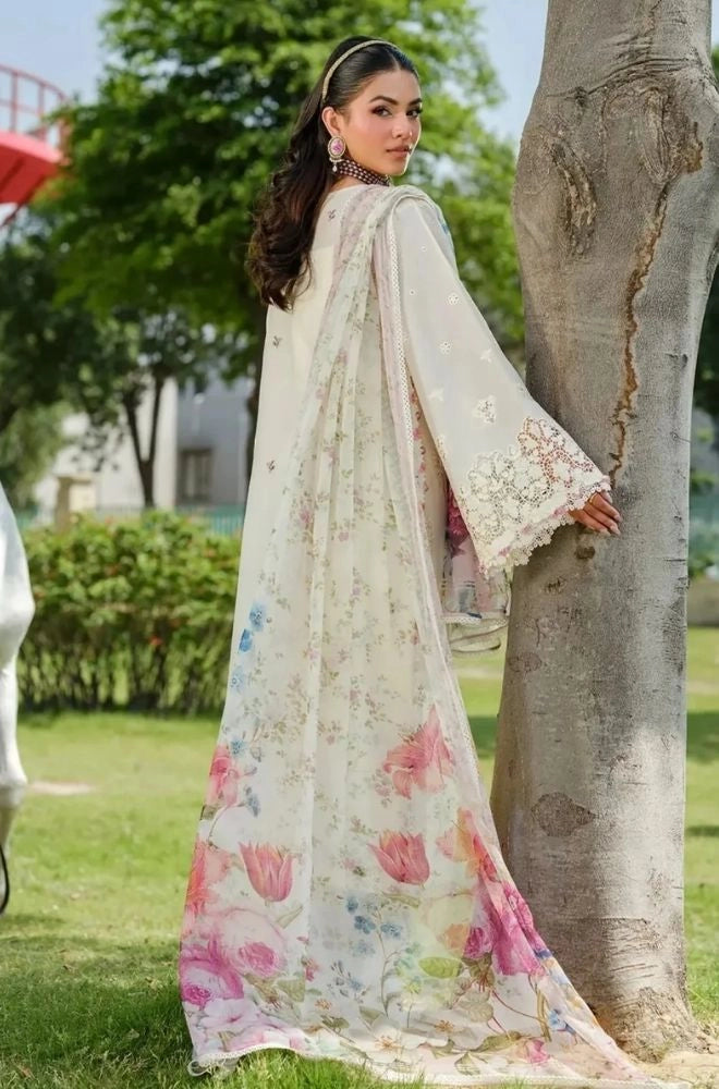 ELAF - 3PC Lawn Embroidered Chikankari Shirt with Chiffon Printed Dupatta and Trouser - BFB0792