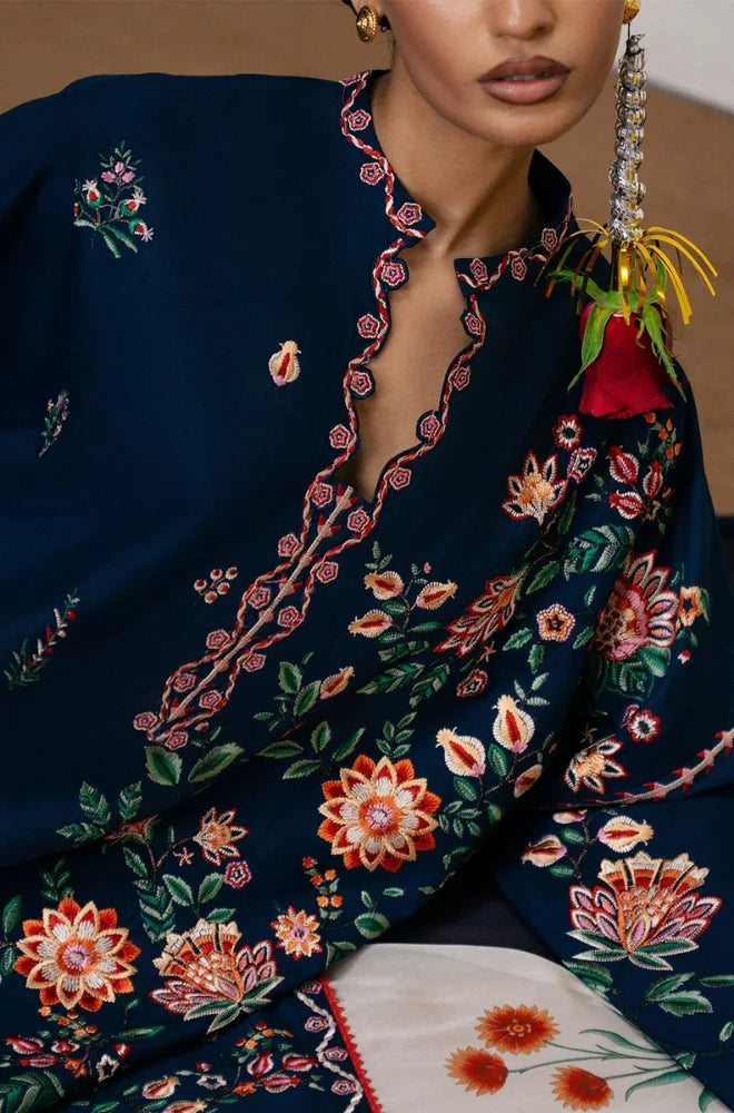 Jugnu By Hussain Rehar - 3PC Dhanak Embroidered Shirt With Chiffon Printed Dupatta and Trouser - BFB01053