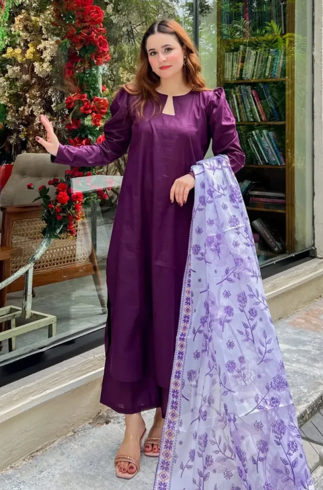Bluefery - 3PC Lawn Shirt With Slub Net Printed Dupatta and Trouser - BFB01145