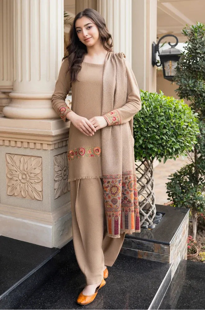 Aisling - 3PC Unstitched Dhanak Embroidered Shirt with Digital Printed Shawl and Plain Trouser - BFB01158