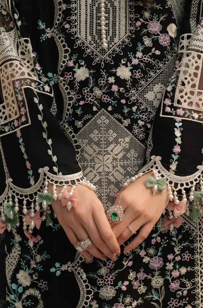 BIN ILYAS - 3PC Lawn Chikankari Embroidered Shirt with Chiffon Embroidered Dupatta and Trouser- BFB0652
