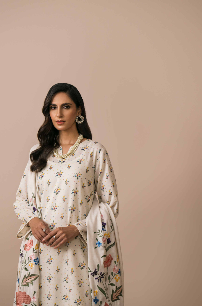 NishatLinen - 3PC Dhanak Embroidered Suit - BFB0128