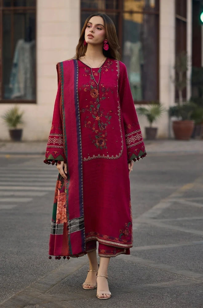 Charizma - 3PC Dhanak Embroidered Shirt With Wool Printed Dupatta and Trouser - BFB01059