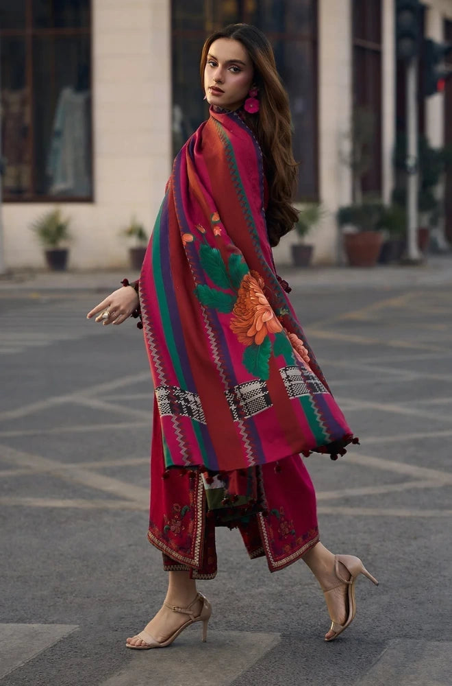 Charizma - 3PC Dhanak Embroidered Shirt With Wool Printed Dupatta and Trouser - BFB01059