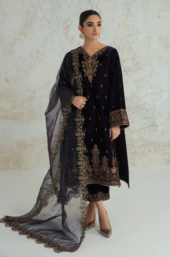 Boraque - 3PC Velvet Embroidered Suit - BFB0170