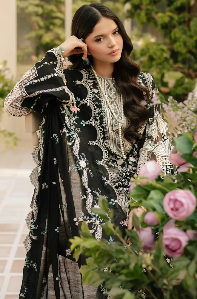 BIN ILYAS - 3PC Lawn Chikankari Embroidered Shirt with Chiffon Embroidered Dupatta and Trouser- BFB0652
