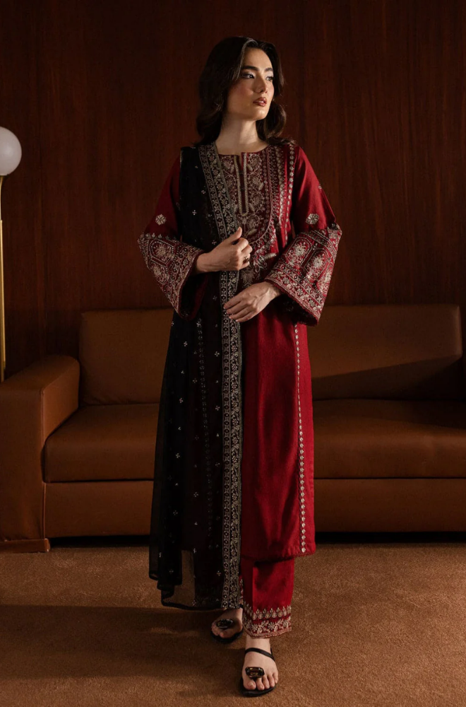 Zara Shahjahan - Winter 3PC Dhanak Embroidered Suit - BFB0454