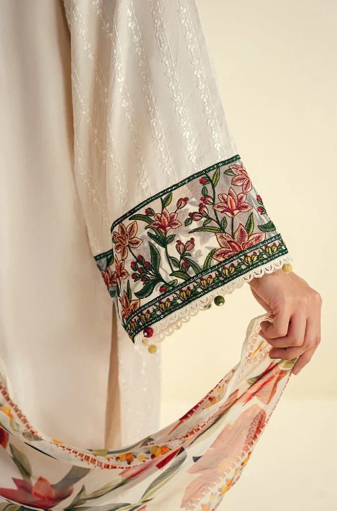 Cross Stitch - 3PC Dhanak Embroidered Shirt With Wool Printed Dupatta and Trouser - BFB01085