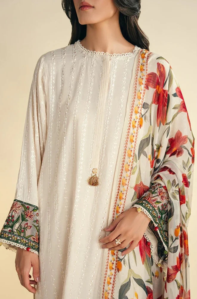 Cross Stitch - 3PC Dhanak Embroidered Shirt With Wool Printed Dupatta and Trouser - BFB01085
