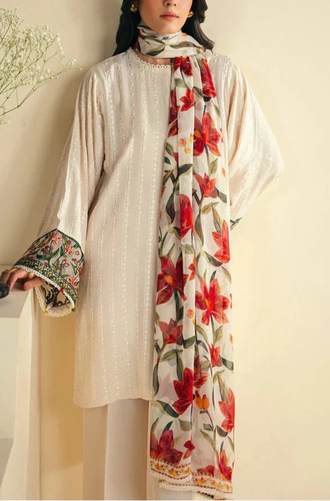 Cross Stitch - 3PC Dhanak Embroidered Shirt With Wool Printed Dupatta and Trouser - BFB01085