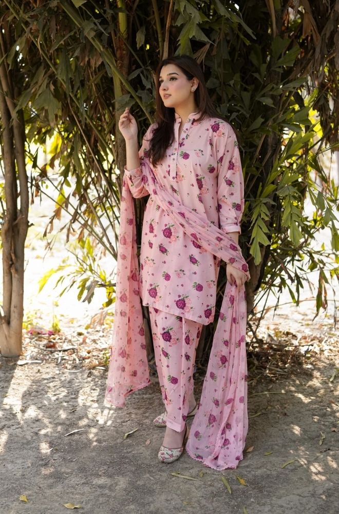 Aneelas - 3PC Lawn Printed Shirt with Lawn Printed Dupatta and Trouser - BFB0846