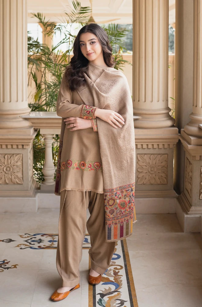 Aisling - 3PC Unstitched Dhanak Embroidered Shirt with Digital Printed Shawl and Plain Trouser - BFB01158