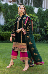 Boraque -Winter 3PC Velvet Embroidered Suit - BFB0557