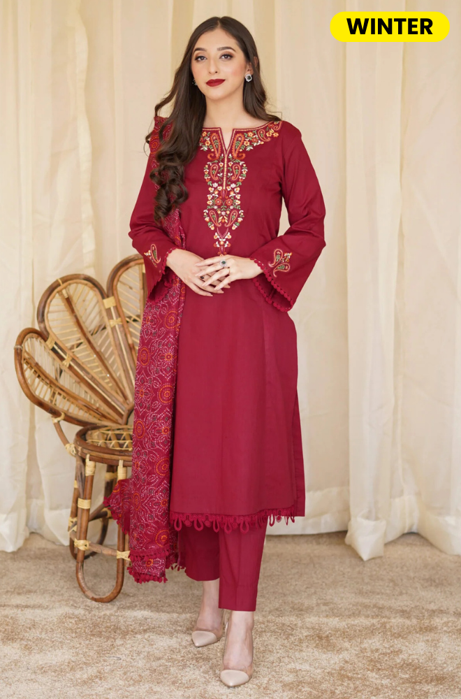 Asling - Winter 3PC Dhanak Embroidered Suit - BFB0412