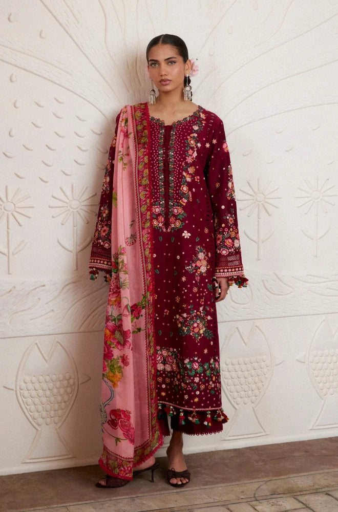 Hussain Rehar - 3PC Dhanak Embroidered Shirt With Wool Printed Dupatta and Trouser - BFB01076