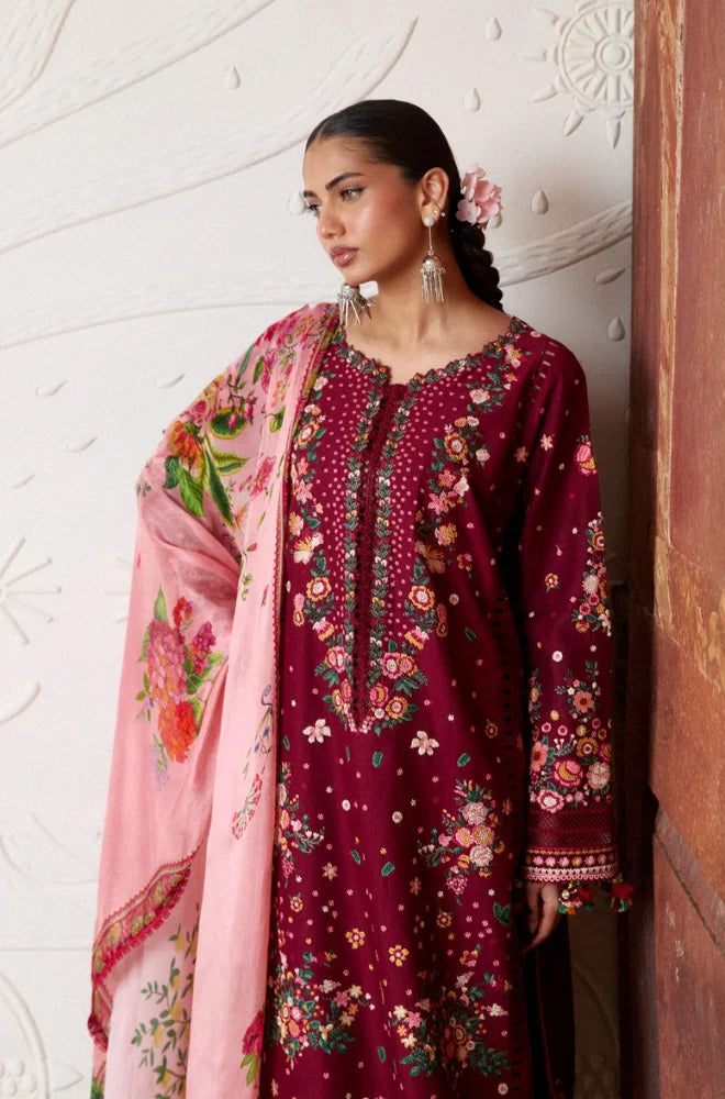 Hussain Rehar - 3PC Dhanak Embroidered Shirt With Wool Printed Dupatta and Trouser - BFB01076