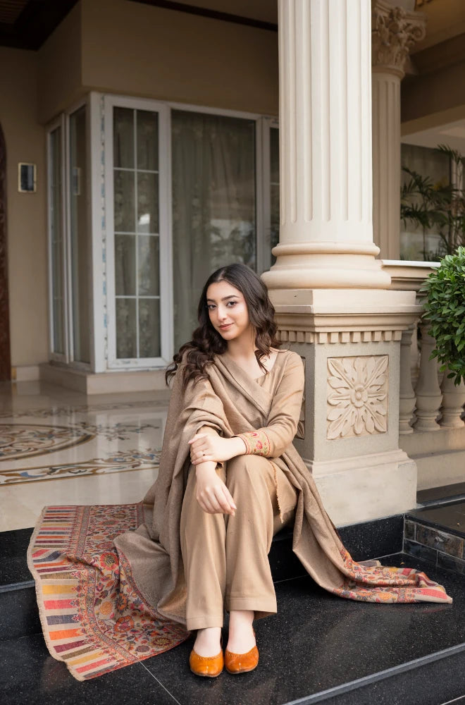 Aisling - 3PC Unstitched Dhanak Embroidered Shirt with Digital Printed Shawl and Plain Trouser - BFB01158