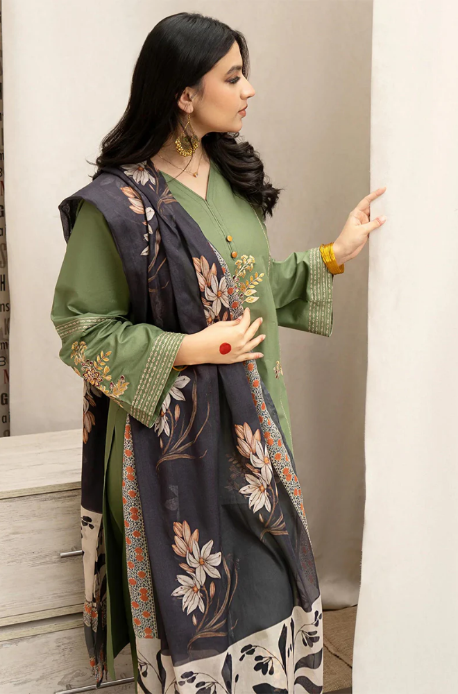 Urge - 3PC Dhanak Embroidered Suit - BFU0024