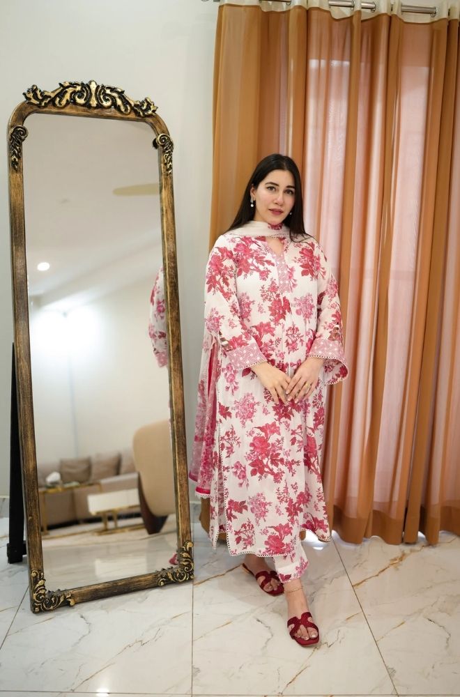 Aneelas - 3PC Lawn Printed Shirt with Lawn Printed Dupatta and Trouser - BFB0847