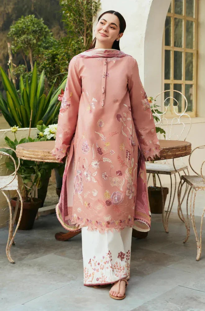 Coco By Zara Shahjahan - 3PC Dhanak Embroidered Shirt With Wool Printed Dupatta and Trouser - BFB0859