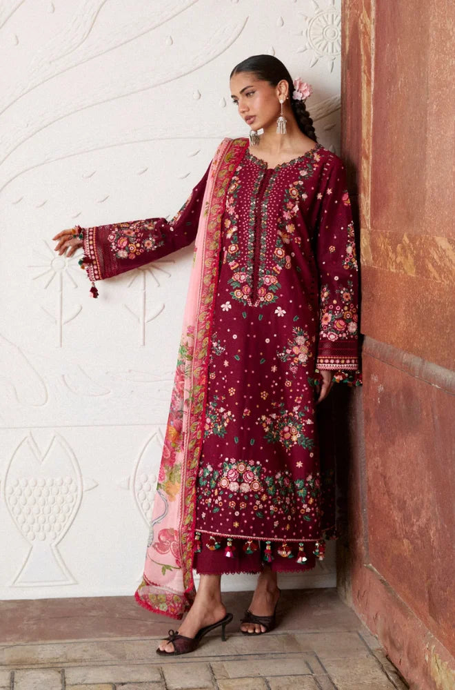 Hussain Rehar - 3PC Dhanak Embroidered Shirt With Wool Printed Dupatta and Trouser - BFB01076