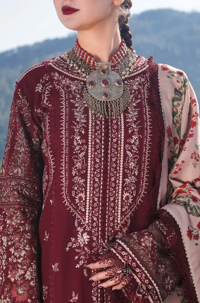 Hussain Rehar - 3PC Dhanak Embroidered Shirt Winter Wool Printed Dupatta and Trouser - BFB01081