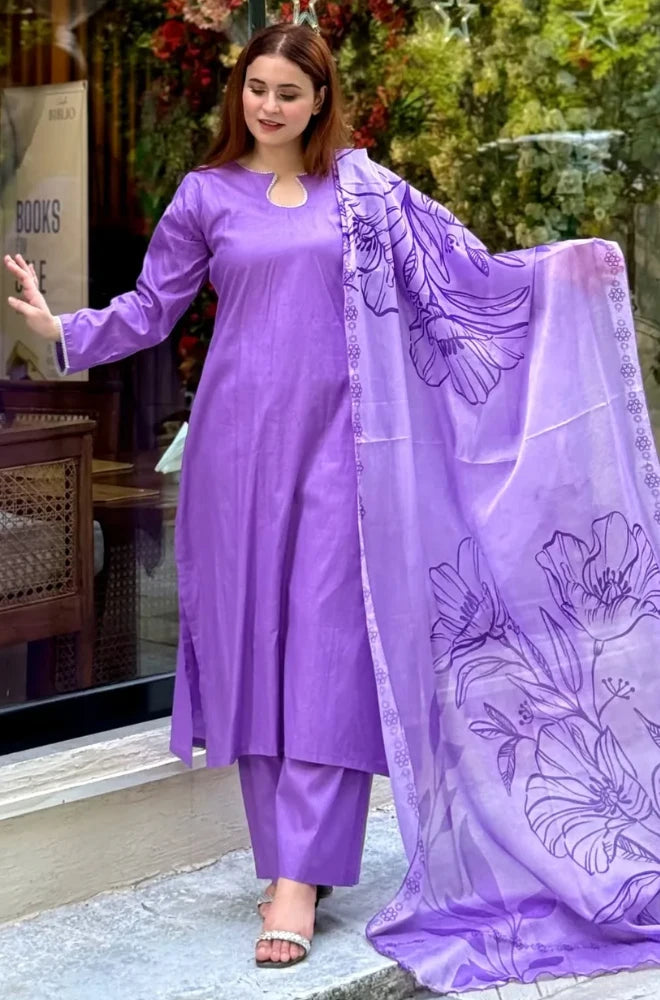 Bluefery - 3PC Lawn Shirt With Slub Net Dupatta and Trouser - BFB01147