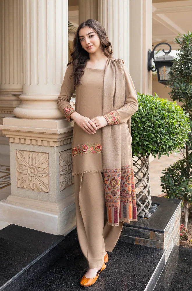 Aisling - 3PC Unstitched Dhanak Embroidered Shirt with Digital Printed Shawl and Plain Trouser - BFB01158