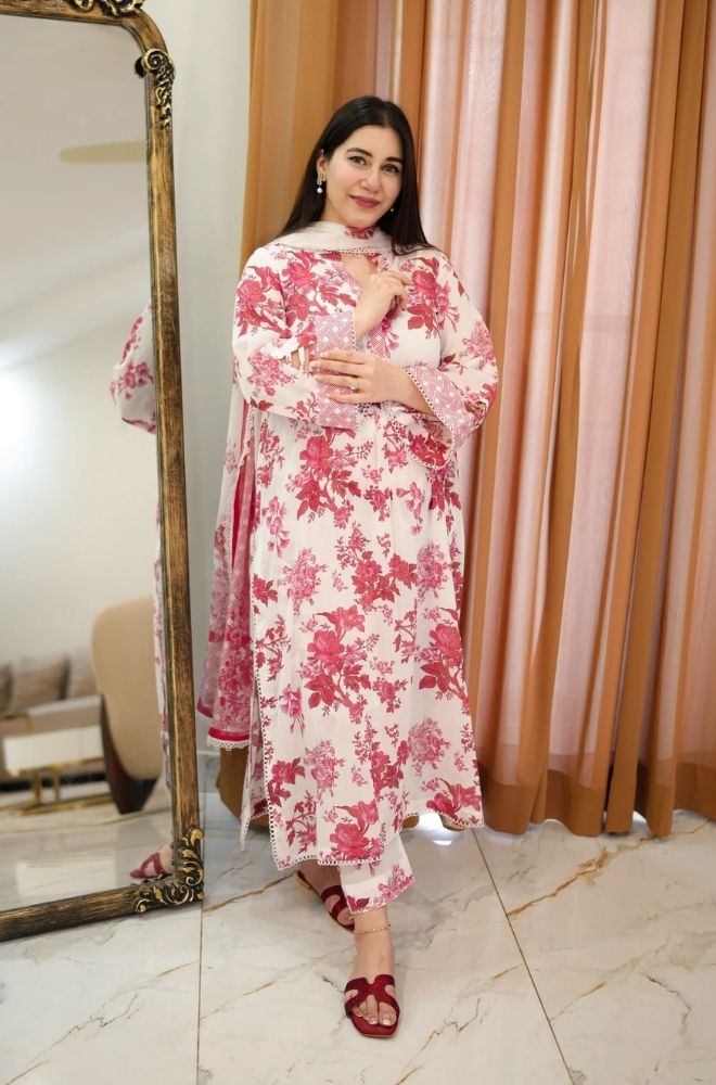 Aneelas - 3PC Lawn Printed Shirt with Lawn Printed Dupatta and Trouser - BFB0847