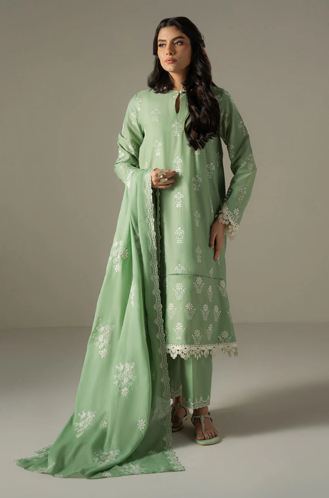 3PC Lawn Embroidered Shirt with Lawn Embroidered Dupatta and Trouser - BFB0675