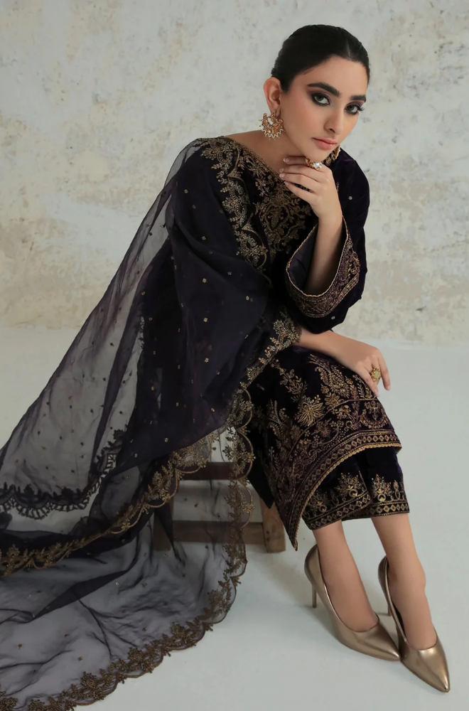 Boraque - 3PC Velvet Embroidered Suit - BFB0170