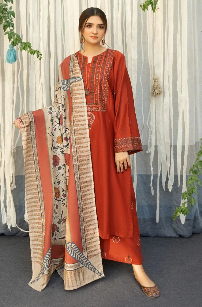 Urge - 3PC Dhanak Embroidered Suit - BFU0025