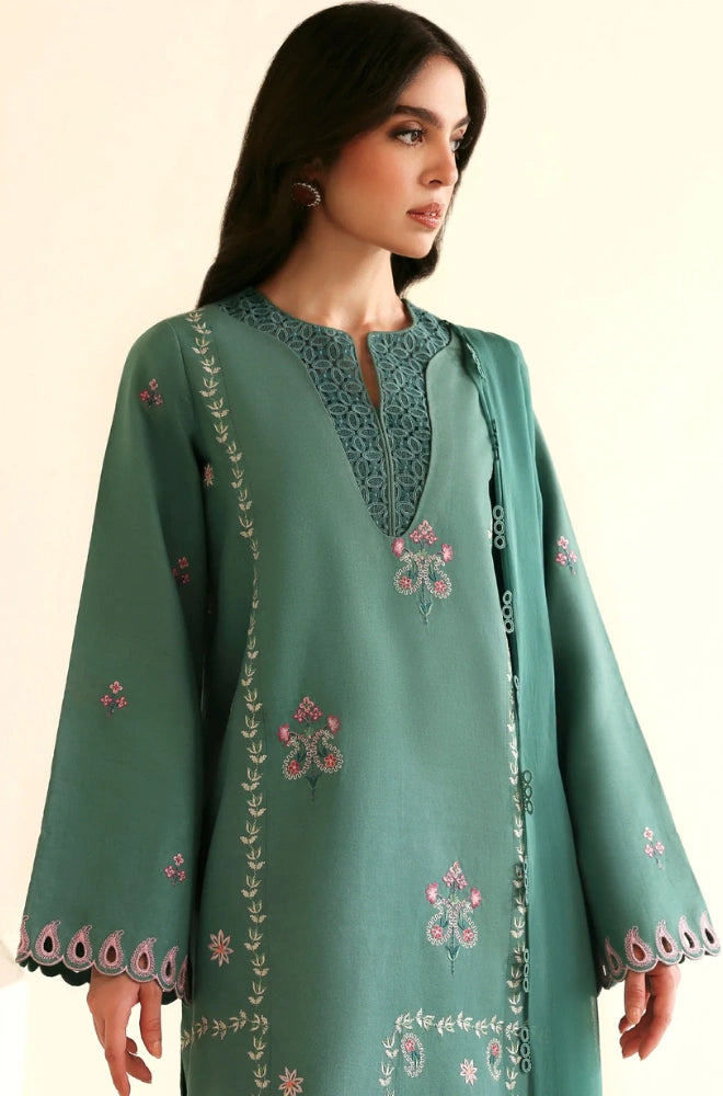 Republic - 3PC Dhanak Embroidered Shirt With Dhanak Embroidered Dupatta and Trouser - BFB01078