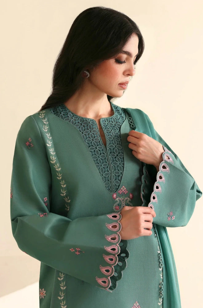 Republic - 3PC Dhanak Embroidered Shirt With Dhanak Embroidered Dupatta and Trouser - BFB01078