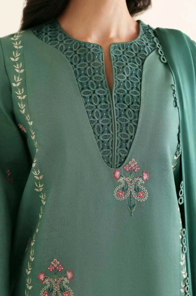 Republic - 3PC Dhanak Embroidered Shirt With Dhanak Embroidered Dupatta and Trouser - BFB01078