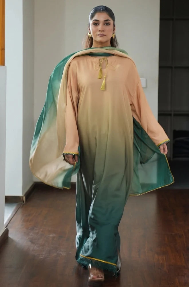 Faveza Serenza stitched 2PC kaftan shirt with dupatta in imported silk