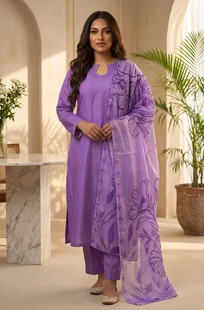 Bluefery - 3PC Lawn Shirt With Slub Net Dupatta and Trouser - BFB01147