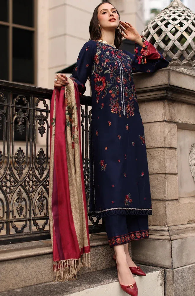 Charizma - 3PC Unstitched Dhanak Embroidered Shirt with Dhanak Embroidered Shawl and Embroidered Trouser - BFB01159