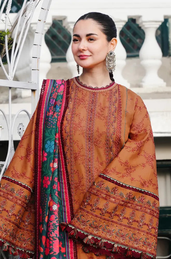 Hussain Rehar - 3PC Embroidered Shirt With Dhanak Embroidered Dupatta and Trouser - BFB01077