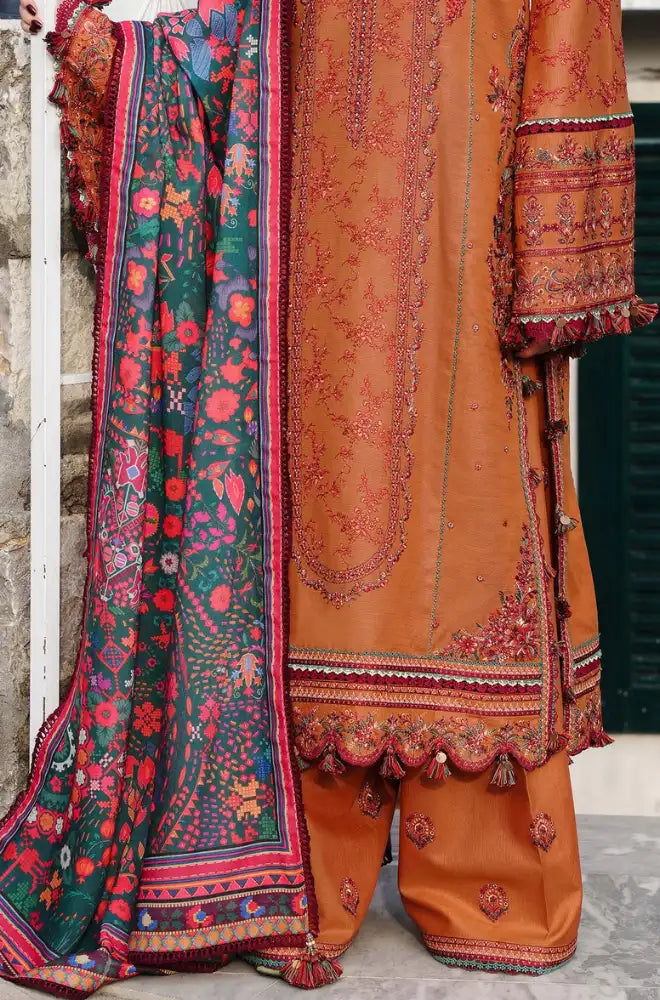 Hussain Rehar - 3PC Embroidered Shirt With Dhanak Embroidered Dupatta and Trouser - BFB01077
