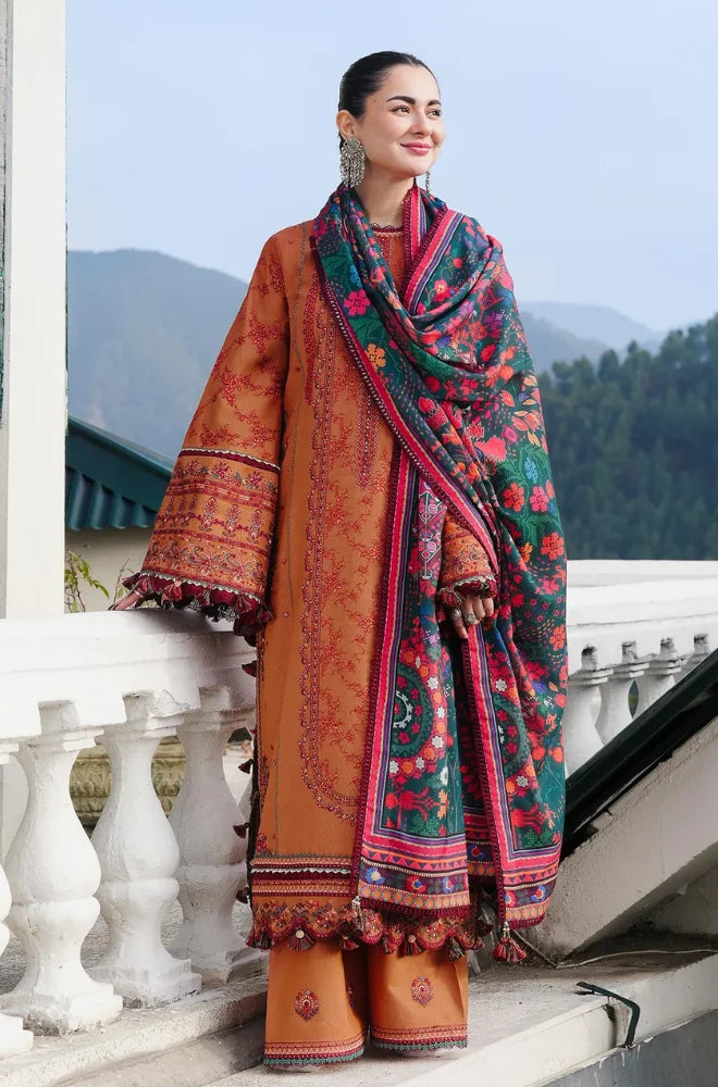 Hussain Rehar - 3PC Embroidered Shirt With Dhanak Embroidered Dupatta and Trouser - BFB01077