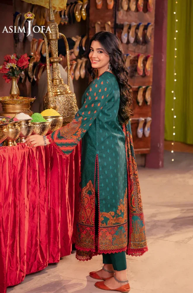 Asim Jofa - 3PC Karandi Printed Shirt With Karandi Printed Dupatta and Trouser - BFB0945