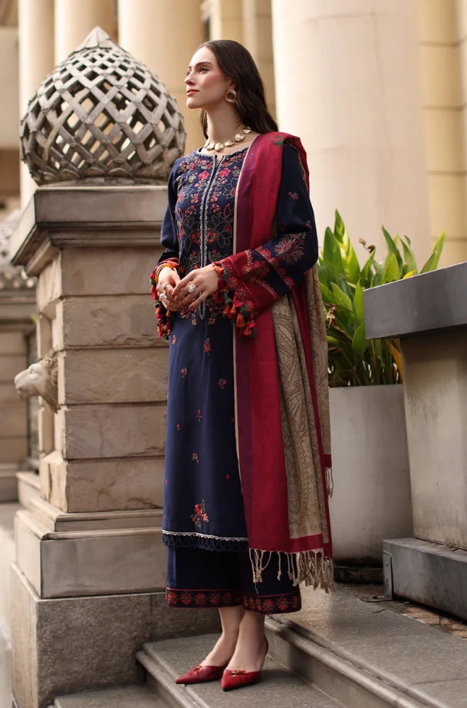 Charizma - 3PC Unstitched Dhanak Embroidered Shirt with Dhanak Embroidered Shawl and Embroidered Trouser - BFB01159