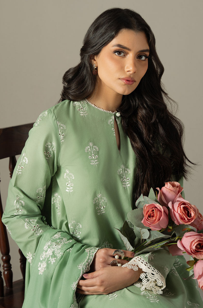 3PC Lawn Embroidered Shirt with Lawn Embroidered Dupatta and Trouser - BFB0675