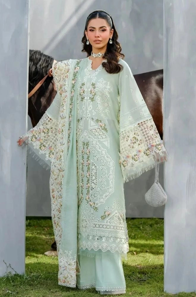 ELAF - 3PC Summer Lawn Embroidered Shirt with Cotton Net Embroidered Dupatta and Trouser - BFB0794